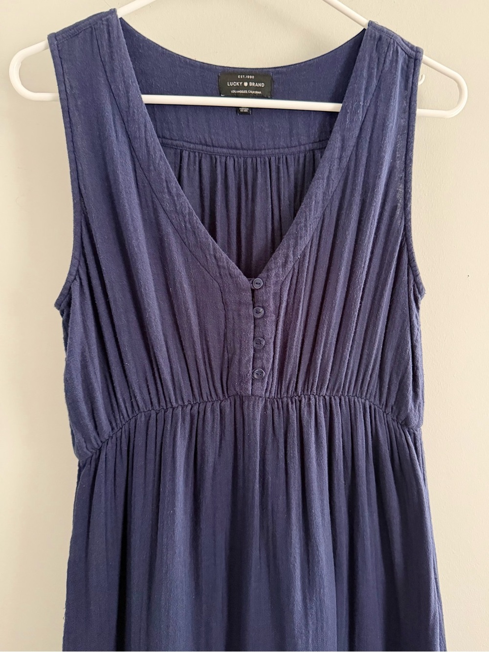 LUCKY BRAND Cotton Gauze Maxi Dress American Navy Sleeveless - Size Small - Picture 6 of 13